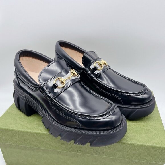 GUCCI Horsebit Creeper Loafers Platform Black Sylke Leather Wms EU 40.5 US 10.5 - Picture 5 of 15